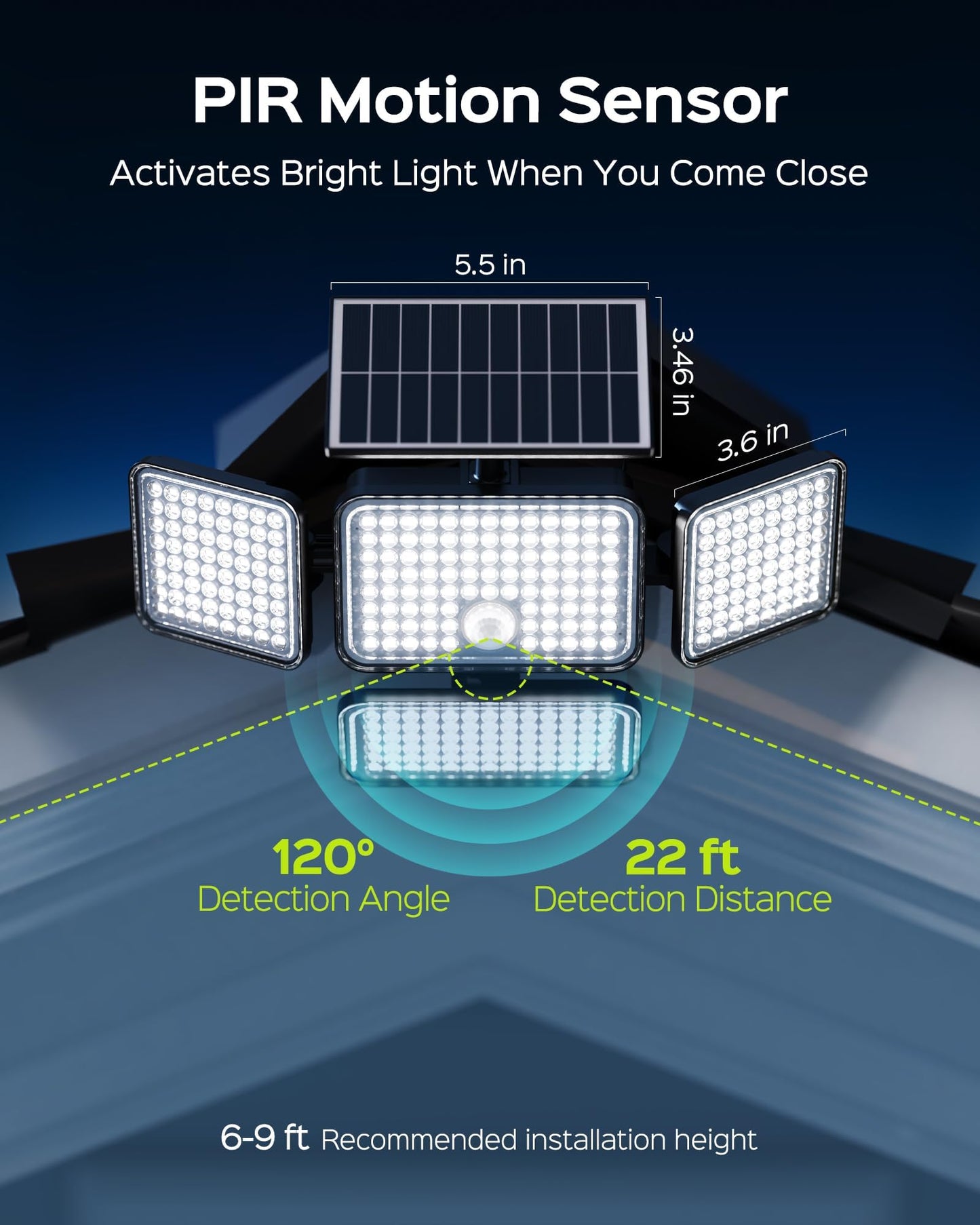 Koosom Solar Outdoor Lights, 2500LM Solar Motion Sensor Lights Outdoor, 304LED 4 Heads Solar Lights for Outside with Remote Security Lights Waterproof for Wall Yard (2 Pack)