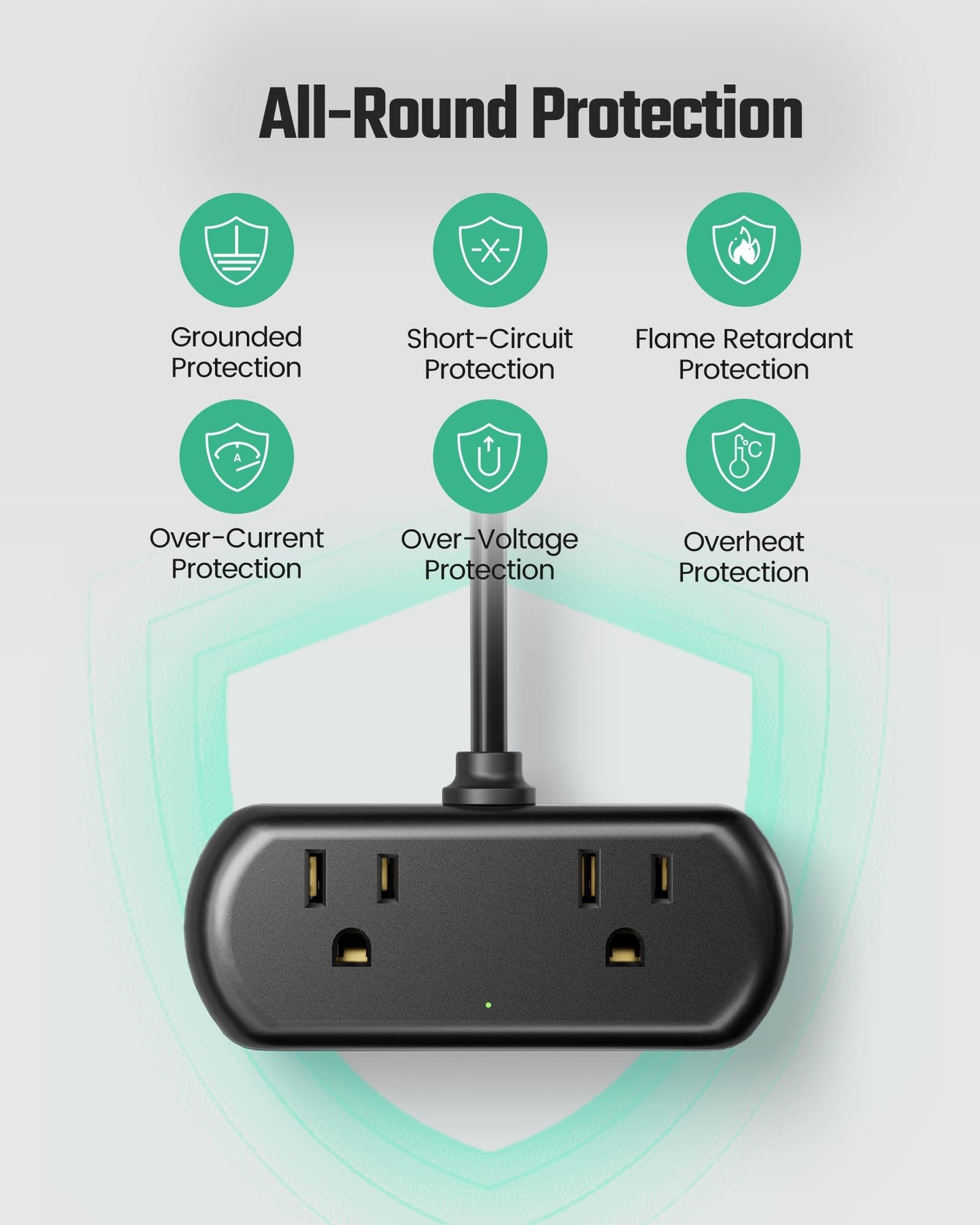 Koosom Power Strip with USB, Mini Surge Protector with 2 Wide-Spaced Outlets, 3 USB-A 1 USB-C, 5.05Ft Extension Cord, Flat Plug, Compact Size Desktop Charging Station Travel, Home, Office, Black
