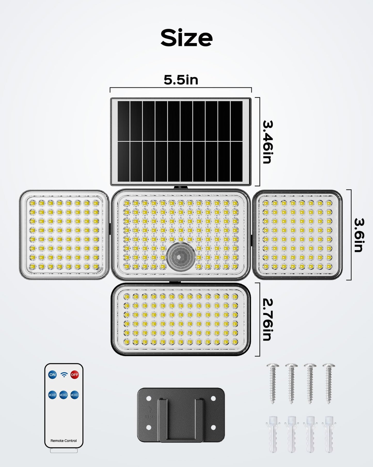 Koosom Solar Outdoor Lights, 2500LM Solar Motion Sensor Lights Outdoor, 304LED 4 Heads Solar Lights for Outside with Remote Security Lights Waterproof for Wall Yard (2 Pack)